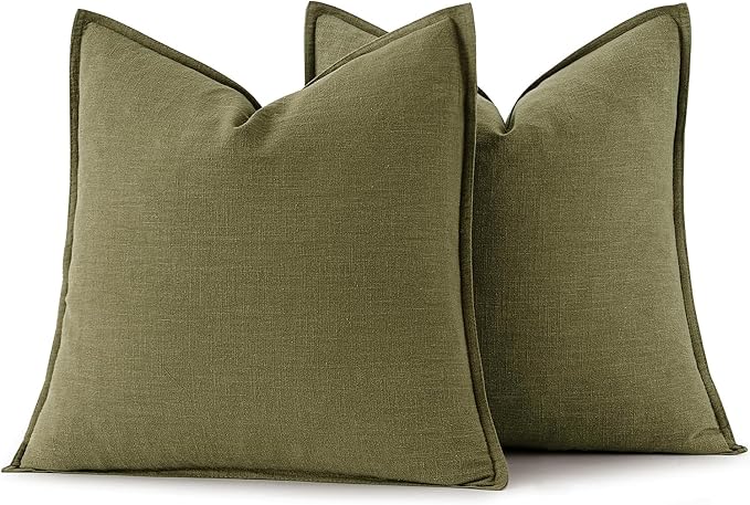 MIULEE Decorative Linen Pillow Covers 20x20 Inch Green | Boho Farmhouse Neutral Couch Throw Pillows for Bed, Pack of 2 Accent Modern Pillowcases, Sofa Livingroom Home Decor