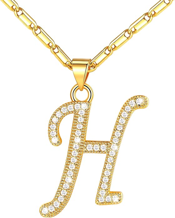 U7 Initial Necklace for Women, Gold/Platinum Plated CZ Crystal Letter A-Z Pendant Necklace, Shiny 20 Inch Name Chain Dainty Personalized Jewelry for Men Mom Wife Friend