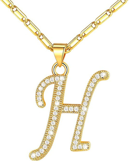 U7 Initial Necklace for Women, Gold/Platinum Plated CZ Crystal Letter A-Z Pendant Necklace, Shiny 20 Inch Name Chain Dainty Personalized Jewelry for Men Mom Wife Friend