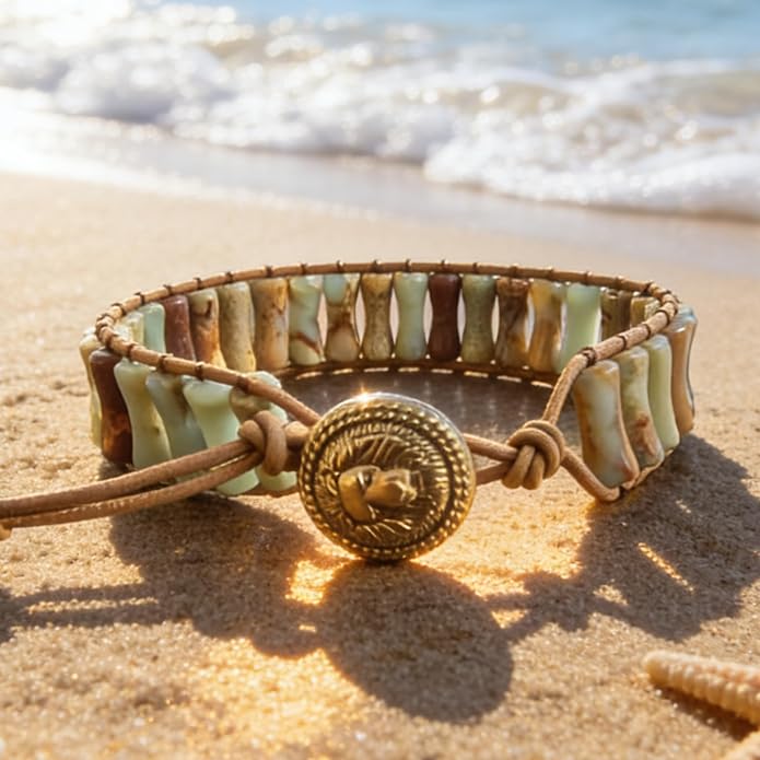 Plumiss Women Boho Handmade Natural Stone Crystal Leather Bead Wrap Bracelets Collection