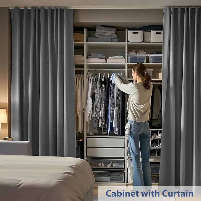 Room Divider Ceiling Mounted Curtains Track Sets Extra Wide Blackout Curtain Flexible Tracks for Bedroom Office Privacy Partition Separator, Grey, W 100 x H 84in