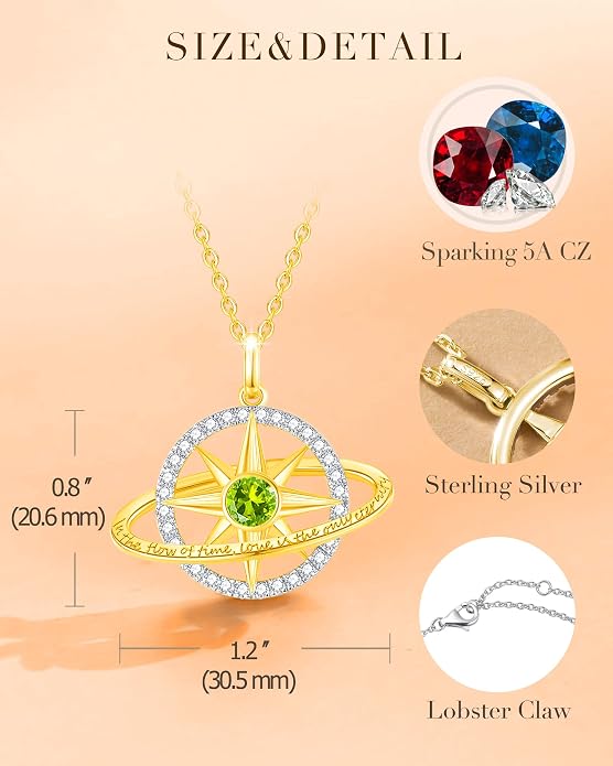 FANCIME Stellar Promise Birthstone Necklace for Women White Gold Plated Sterling Silver Planet Star Pendant Fine Jewelry Anniversary Birthday Mothers Day Gifts for Women Wife Friend Her