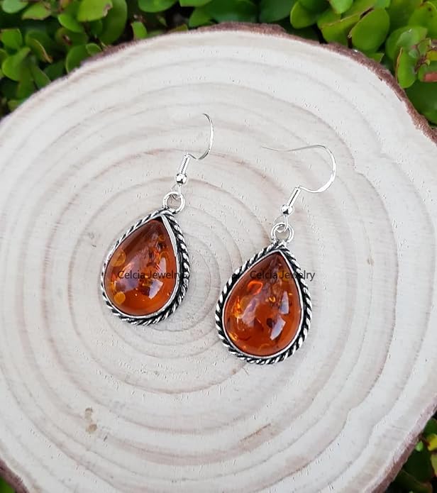 Pure 925 Sterling Silver Dangle Drop Earrings for Women, Pear Gemstone Handcrafted Earrings for Women & Girl ('Amethyst)