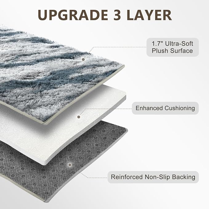 Large Shaggy 6x9 Area Rugs for Living Room Decor, Non-Slip Tie-Dyed Rugs for Bedroom Kids Playroom Dorm Room, High Pile Ultra Soft Carpet, Blue