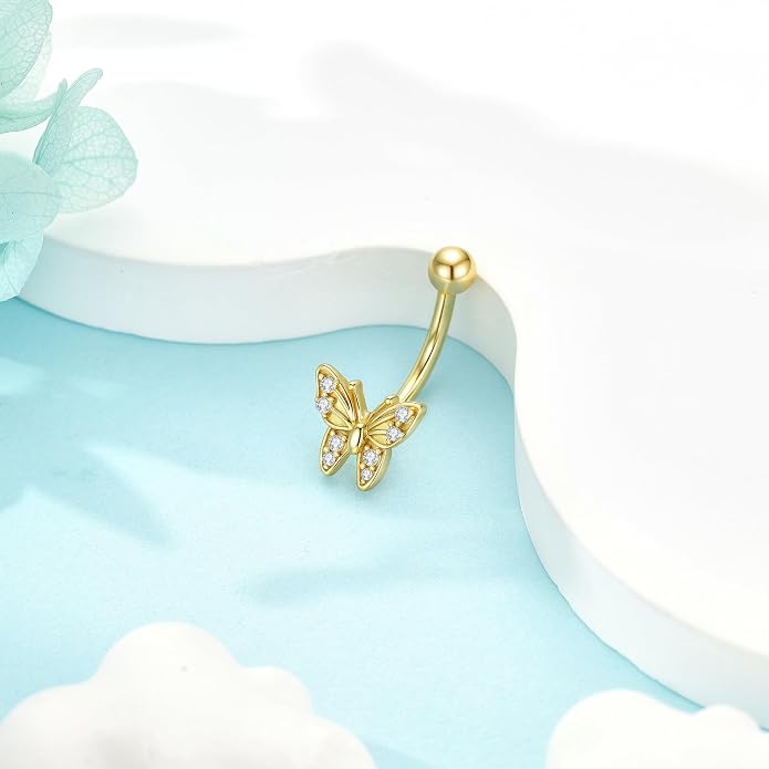 Butterfly Belly Button Ring S925 Sterling Silver Butterflies Belly Button Ring Butterfly Piercing Jewelry Gifts for Women Mom Wife