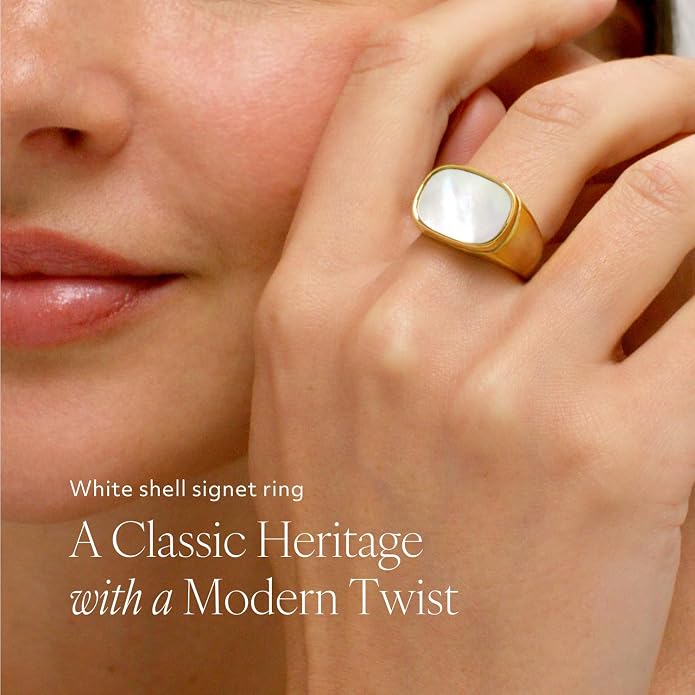 Chunky Statement Rings for Women, Wide Signet Dome Croissant Twist Band Non-Tarnish 18k Gold Plated Stainless Steel Size 5-11