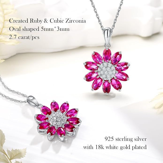 Dainty Sunflower Necklace 925 Sterling Silver Flower Pendant Necklaces for Women Birthstone Anniversary Jewelry