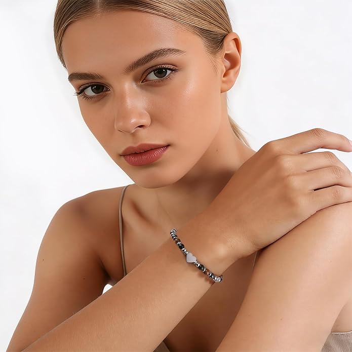 Jardme Natural Healing Crystals Bracelets for Women, Anxiety Relief Triple Protection Good Luck, Kalm Bracelet, Inspirational Spiritual Jewelry Gift for Friends Daughter Mom 6.5+2 Inches