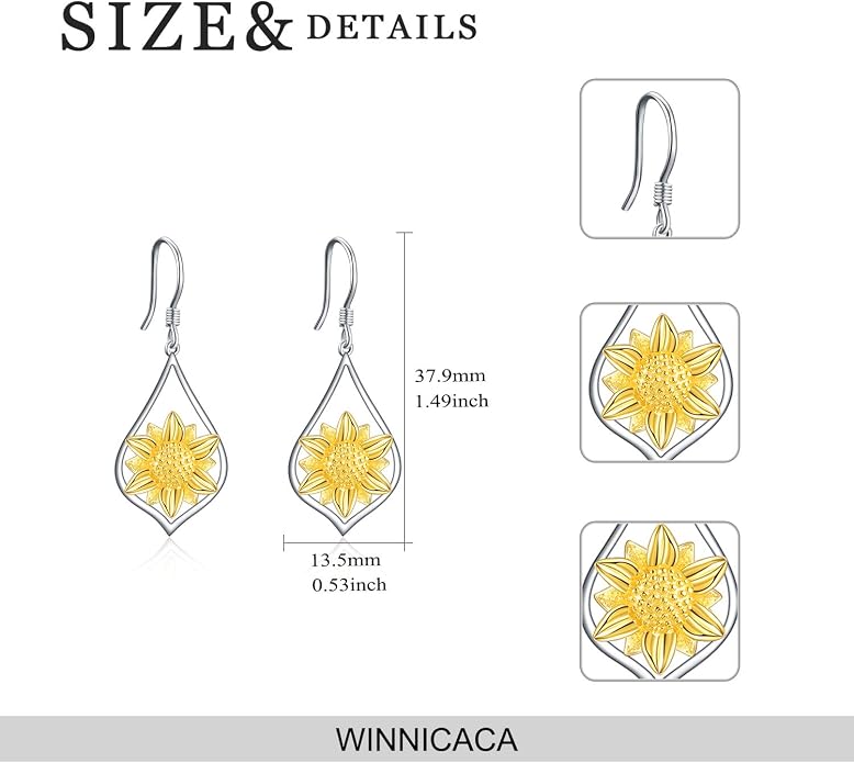 WINNICACA Sterling Silver Dangle Drop Earrings for Women Mom Flower Leverback Earrings Jewelry Christmas Anniversary Birthday Gifts