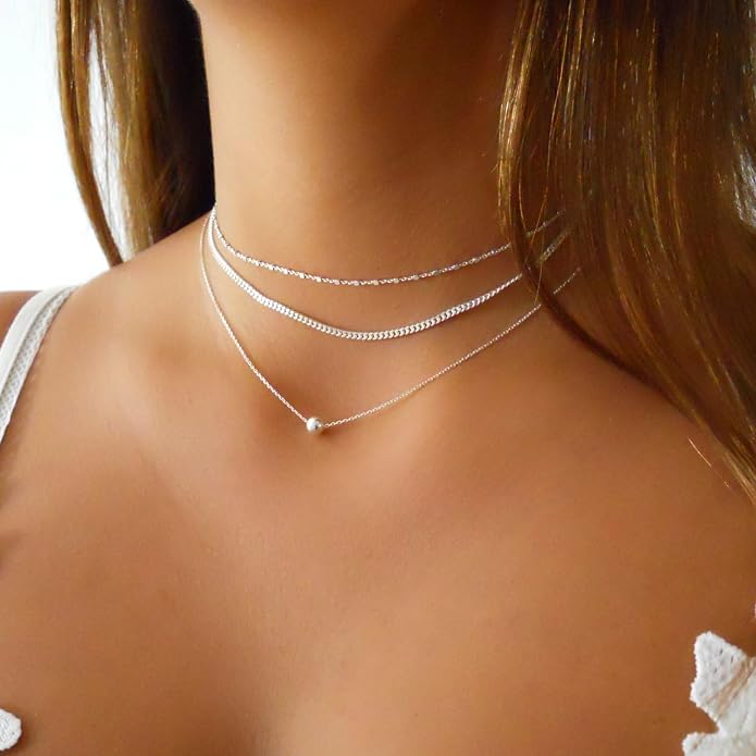 Annika Bella Chain Choker Necklace for Women, 925 Sterling Silver Chokers, Length 13-16 Inches, Short Necklaces for Teens, Waterproof Jewelry Gift for Her