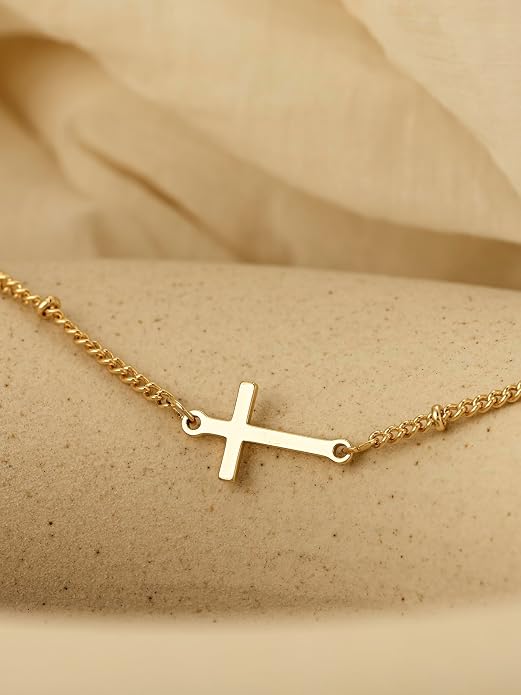 Charm Bracelet for Women Gold Trendy Non Tarnish Sideways 14K Gold Plated Simple Dainty Chain Jewelry Gift