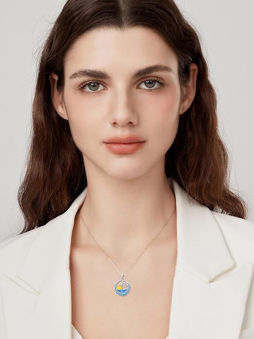 Midari Ocean Necklace 925 Sterling Silver Flamingo Mama Bear Dolphin Penguin Sea Turtle Axolotl Desert Cactus Nautical Rudder Tropical Palm Compass Wave Pendant Boho Jewelry Gifts for Women Men