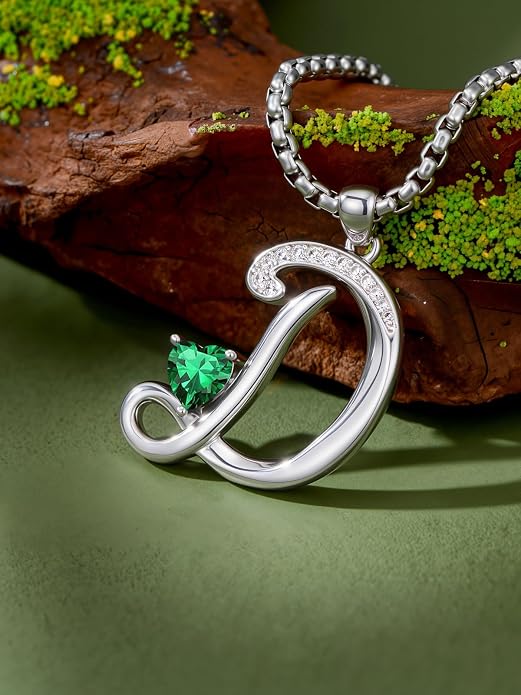 Birthday Gifts for Women Alphabet A to Z Initial Birthstone Pendant Necklaces for Women - 18k White Gold Plated Personalized Name Jewelry Anniversary Graduation Gifts for Wife Her Daughter Girlfriend(with Gift Box)