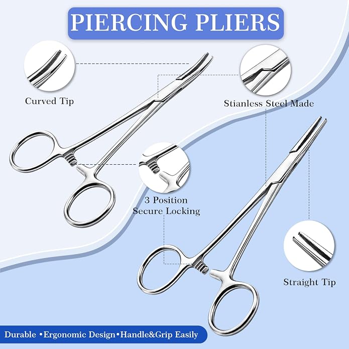 ONESING 2Pcs Piercing Ball Grabber Tool for Changing Jewelry, Stianless Steel Flat Back Earring Applicator Internally Threaded Push Pin Piercing Grabber Tool, Anti Slip 4 Claw Gem Ball Grabber Tool