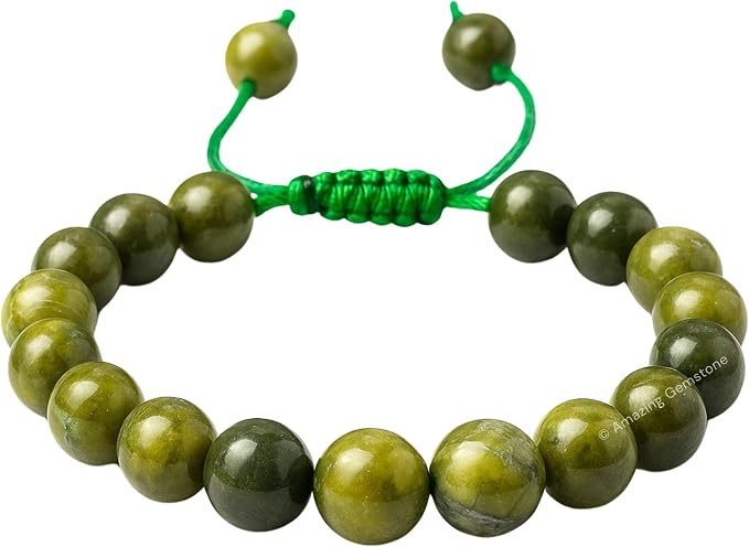 Amazing Gemstone Jade Bracelet, Gifts for Men & Women - Green Jade Protection Healing Crystal Bracelet - 8mm Gemstone Beaded Adjustable Bracelet, Pulseras para Hombres Mujer Stocking Stuffers