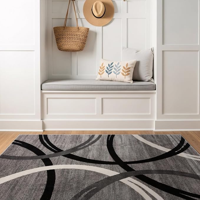 Rugshop Wavy Circles Jute Backing Living Room Office Area Rug Gray 4' x 6'