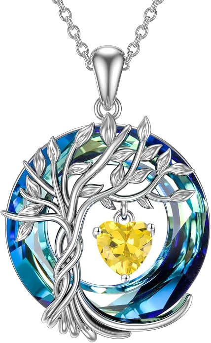 TOUPOP Tree of Life Birthstone Necklaces 925 Sterling Silver Irish Celtic Tree Pendant with Blue Crystal Birthday Jewelry Gifts for Women Mom Wife Her