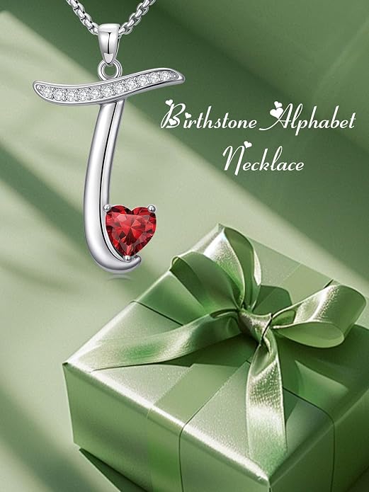 Birthday Gifts for Women Alphabet A to Z Initial Birthstone Pendant Necklaces for Women - 18k White Gold Plated Personalized Name Jewelry Anniversary Graduation Gifts for Wife Her Daughter Girlfriend(with Gift Box)