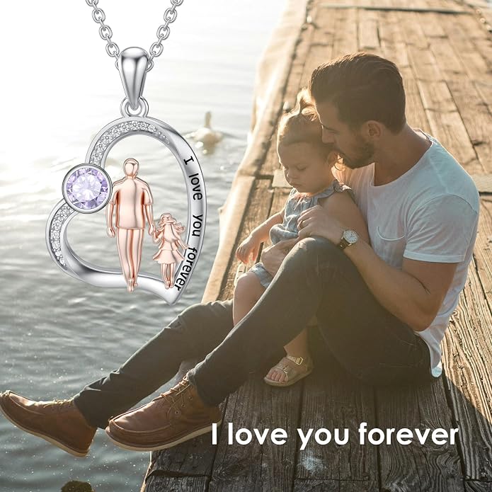 PROESS S925 Sterling Silver Daughter Heart Pendant Necklace from Dad Mom I Love You Forever Jewelry