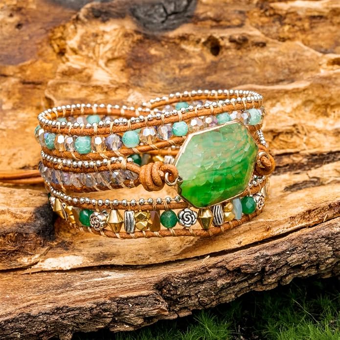 YGLINE Boho Handmade Wrap Leather Tube Crystal Stone Bracelet for Women