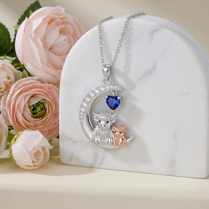 PELOVNY Teddy Bear Necklace for Women 925 Sterling Silver Bear/Highland Cow/Fox/Cat/Axolotl Birthstone Necklace Christmas Birthday Jewelry Gifts for Mom Daughter Wife Sister