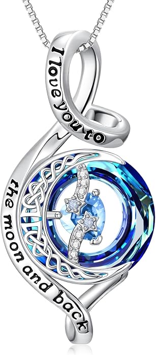 OCJ Birthstone Necklace for Women 925 Sterling Silver Moon and Star Pendant Infinity Celtic Moon Crystal Jewelry Anniversary Birthday Christmas Gift for Her Wife Girlfriend Mom Daughter