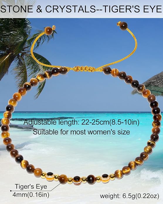 Evil Eye Ankle Bracelets for Women Beads Anklets Beach Accessiory Gemstone Healing Crystal Adjustable