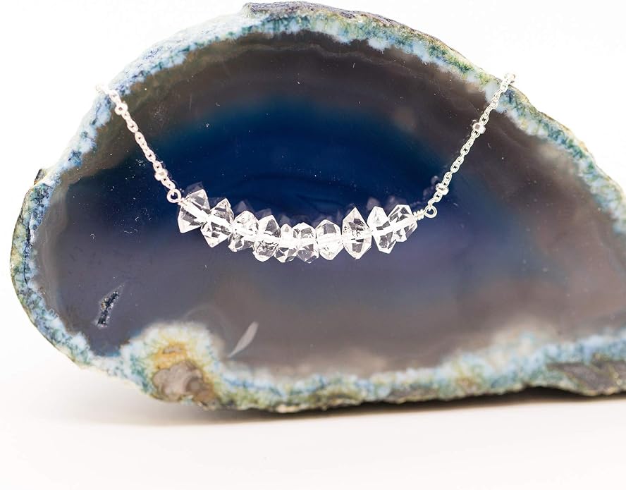 Designed By Stacey Handmade Herkimer Diamond Necklace, Bar Pendant 925 Sterling Silver Jewelry, Gifts for Women, Birthday, Anniversary, Wedding, Prom, Homecoming, 16 to 18" Adjustable Chain