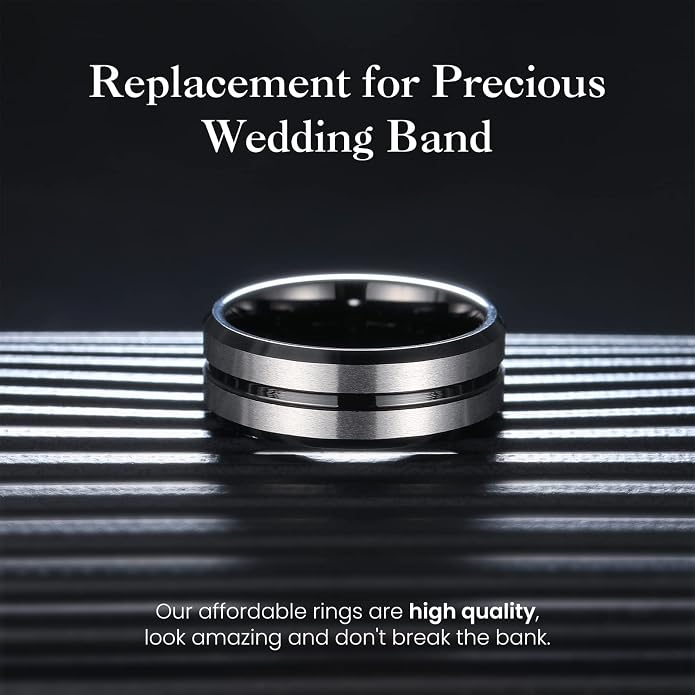 King Will Tungsten Carbide Wedding Band for Men Women-6/8/10mm Width Multicolor Available with Grooved Center Wedding Ring Suitable for Work, Gym Comfort Fit Size 4-16