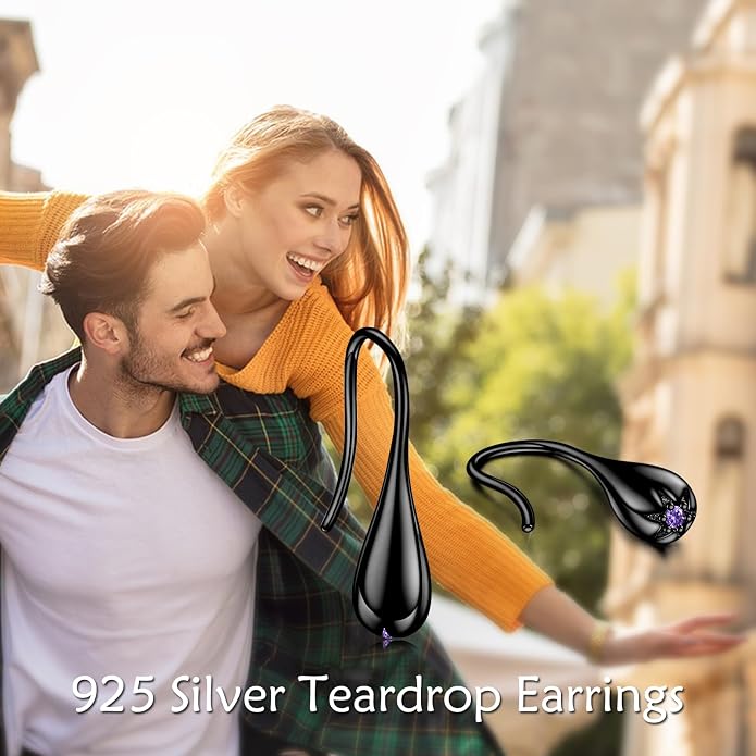Pull Through Teardrop Dangle Earrings 925 Sterling Silver Simple Water Drop Earrings Birthday Mother's Day Christmas Gifts for Women