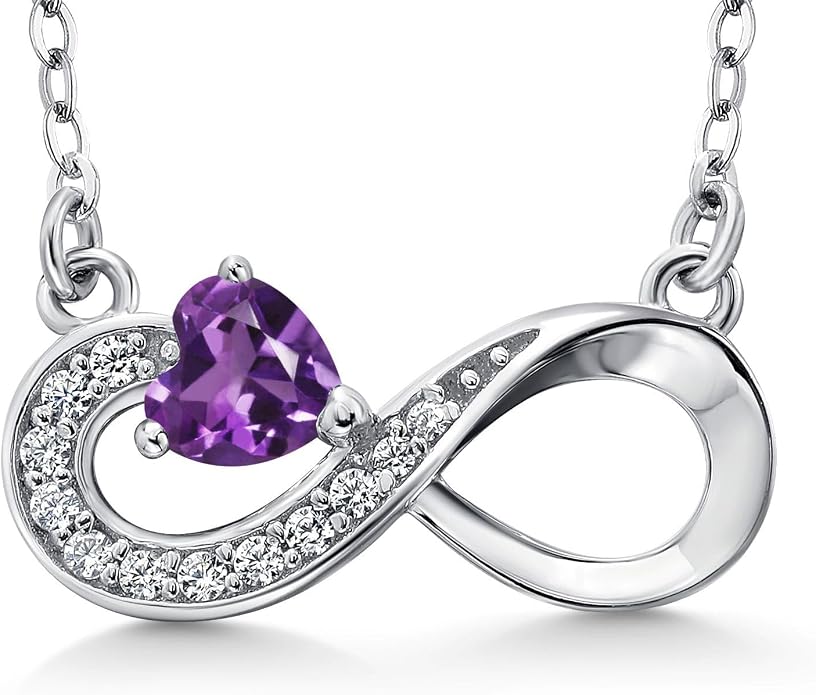 Gem Stone King Infinity Heart Pendant Necklace For Women | 925 Sterling Silver | 4MM Heart Shape Gemstone Birthstone | 18 Inch Silver Chain | Fine Jewelry Gift for Her Mom Women Wife
