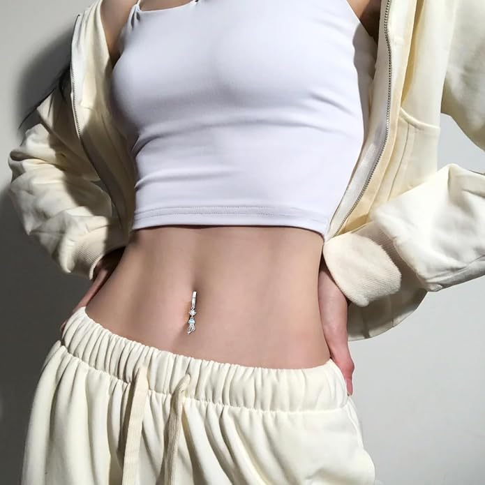 Butterfly Cross Shark Belly Button Ring 925 Sterling Silver Clicker Belly Rings Dangle Navel Ring Hypoallergenic Navel Piercing Belly Piercing Jewelry Gifts for Women
