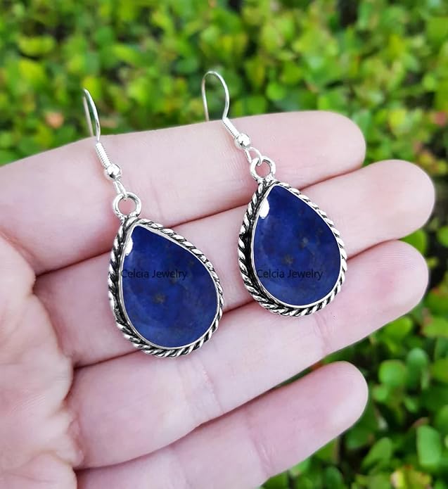 Pure 925 Sterling Silver Dangle Drop Earrings for Women, Pear Gemstone Handcrafted Earrings for Women & Girl ('Amethyst)