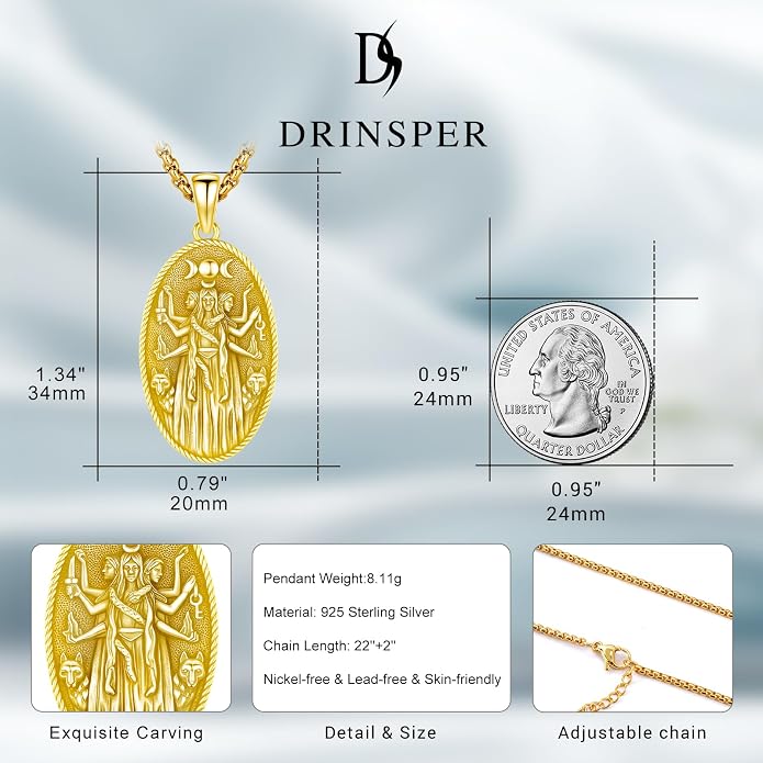 Hecate Wiccan Triple Moon Goddess Necklace Tetragrammaton Nudo De Bruja Plata 925 Original Sterling Silver Cat Moon Pendant Hekate Witch Necklace Amulet Witchy Jewelry Gifts for Women Men