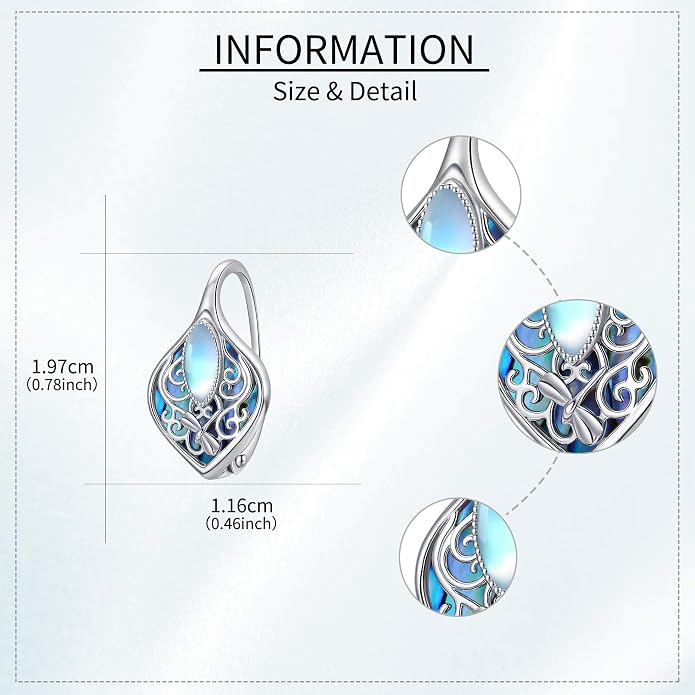 Moonstone Abalone Shell Earrings 925 Sterling Silver Dragonfly/Hummingbird/Butterfly/Lotus/Filigree Hoop Leverback Earrings Jewelry Gifts for Women