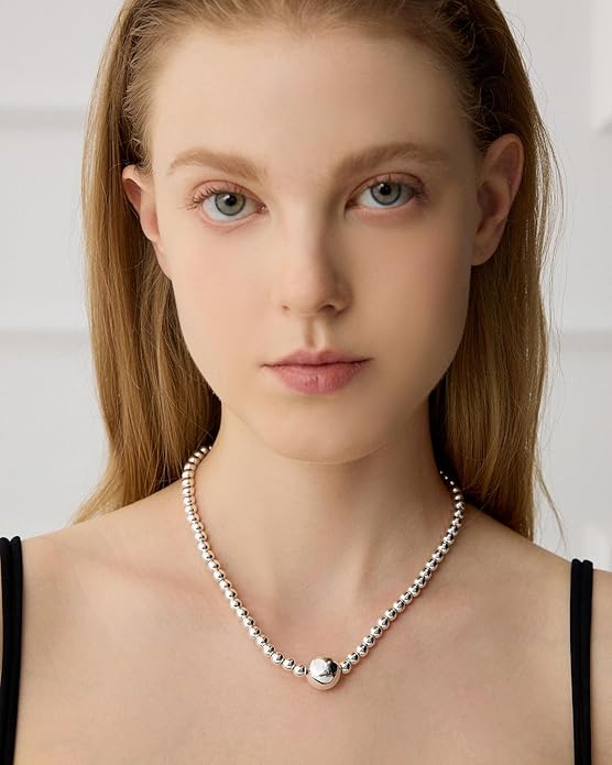 COBI Paperclip Chain Necklace for Women,Beaded Necklace,18K Gold /925 Sterling Silver Plated,Chunky Link Chain Necklace for Daily Wear,Ideal Gift for Her 17"