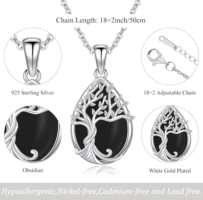 Odinstone Tree of Life Necklace, Sterling Silver Pendant for Women Family Tree Necklaces Jewelry for Mom/Wife/Grandma(With Fine Gift Box)