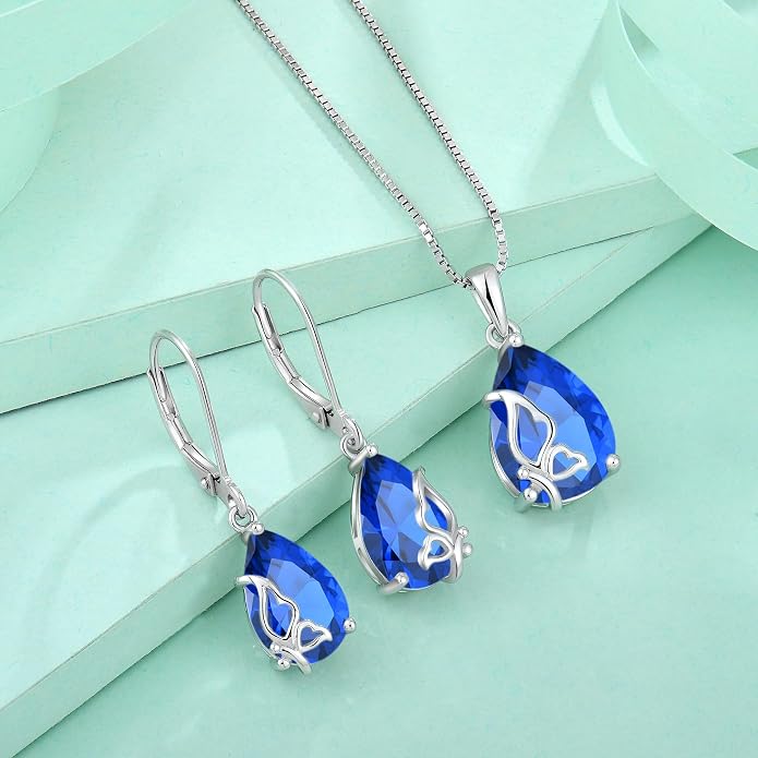 Teardrop Necklace 925 Sterling Silver Butterfly Pendant Necklace Birthstone Jewelry for Women