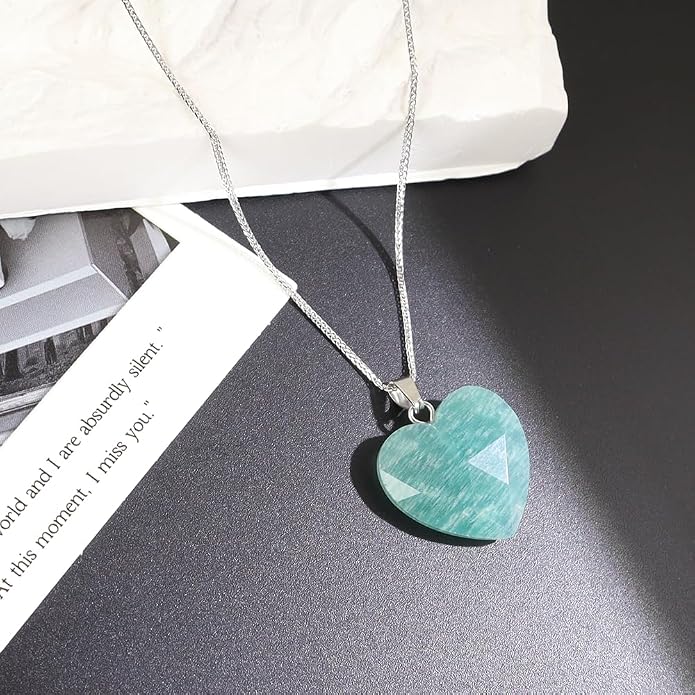 iSTONE 925 Sterling Silver Natural Crytral for Womens Pendant Necklace, Gemstone Birthstone with 17.8" Silver Chain Ladies