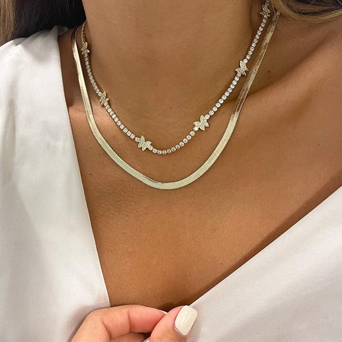 Natural Freshwater Baroque Pearl Necklace 14K Gold Plated Dainty Choker Necklace for Women Girls Snake Chain/Cuban Link/Paperclip/Ball Beaded Chain/Tennis Chain Fashion Jewelry for Gift