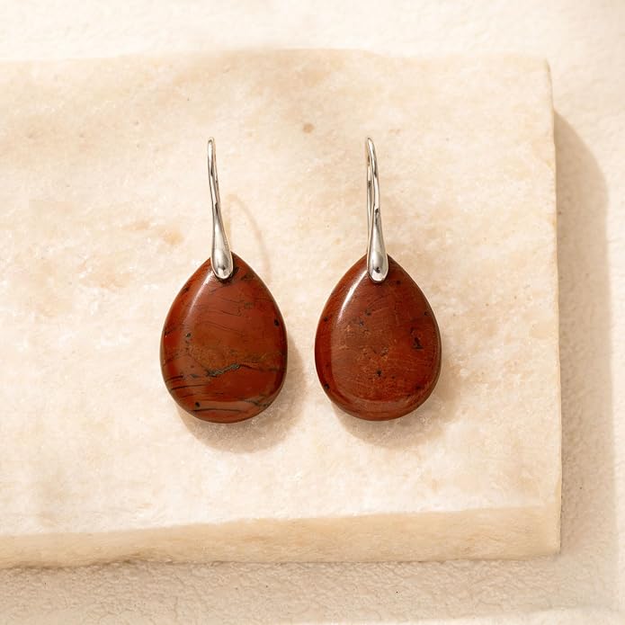 925 Sterling Silver Natural Crystal Agate Dangle Earrings, Waterdrop Teardrop Shape