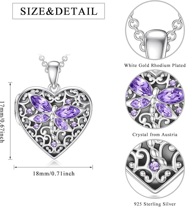 Dorunmo Personalized Locket Necklace 925 Sterling Silver that Holds Pictures Butterfly Birthstone Photo Heart Locket Custom Jewelry Congratulations New Beginnings New Job Gifts for Women