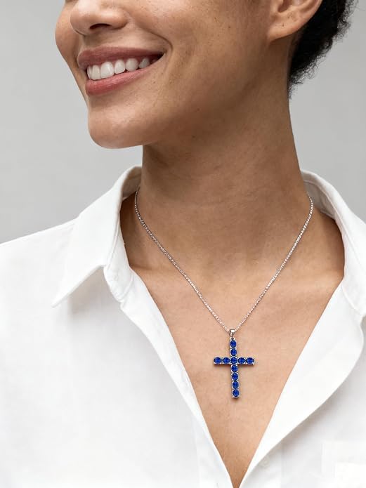 925 Sterling Silver Cross Necklace for Women Men Christian Jesus Faith Birthstone Cross Crucifix Pendant Necklaces
