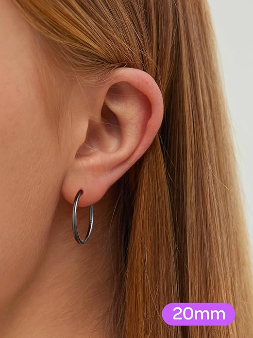 ChicSilver Sterling Silver Hoop Earrings for Women Hypoallergenic 925 Sterling Silver Huggie Earrings for Women Dainty Earring (8/10/12/14/16/18/20MM)