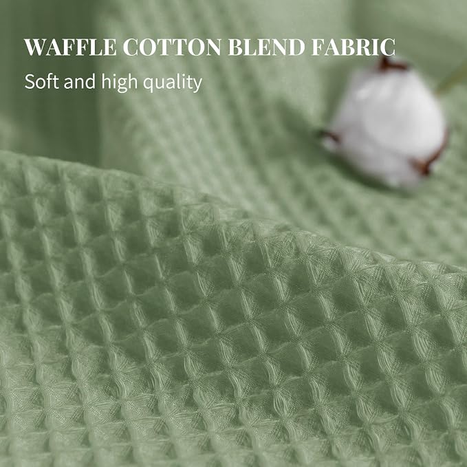 River Dream Cotton Blend Fabric Shower Curtain Set with Liner, Sage, 54x80 | Waffle Weave, No Hook Needed, with Snap in Replacement Liner, Top Sheer Window, Hotel Quality Fabric for Bathroom