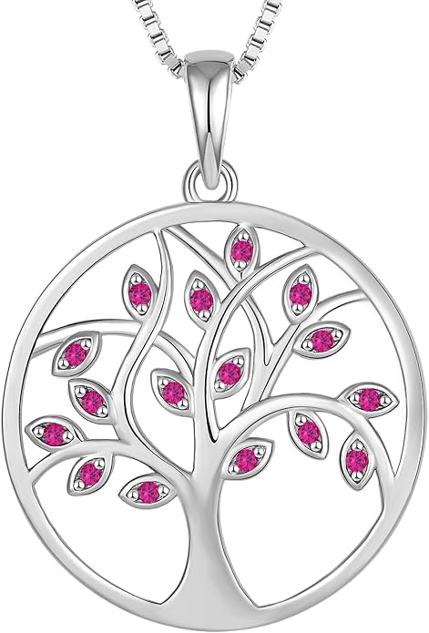 YL 925 Sterling Silver Tree of Life Necklace for Women Round Tree Pendant Birthstone Jewelry for Mom