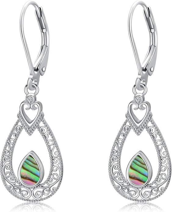 Teardrop Filigree Earrings Sterling Silver Earrings for Women Abalone Shell Jewelry for Women