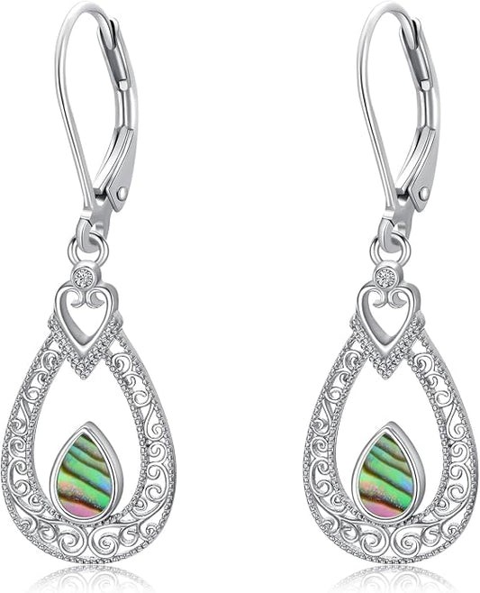 Teardrop Filigree Earrings Sterling Silver Earrings for Women Abalone Shell Jewelry for Women