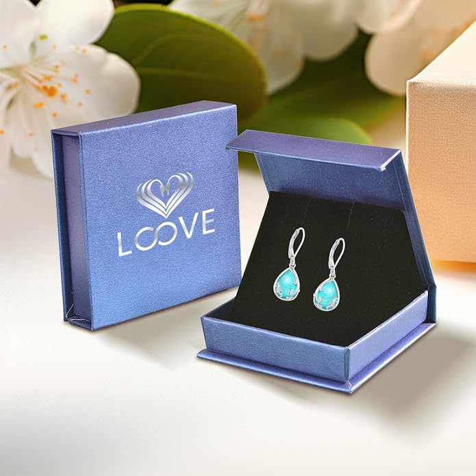 Dangle Earrings Sterling Silver Moonstone/Turquoise/CZ/Crystal Earrings for Women Tree of Life Animal Filigree Leverback Earrings Jewelry Gifts