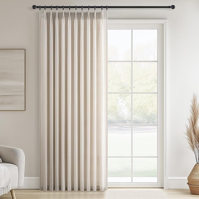 Topfinel 108 Inch Pinch Pleated Linen Curtains 1 Panels,Oatmeal Semi Sheer Curtains with Pleated Hooks Back Tab for Track System,Extra Long 9ft Curtain for Living Room Bedroom,60x108,Beige